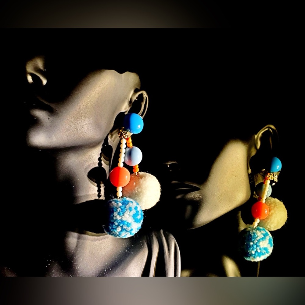 Tribal Handmade Colorful Flurry Golden Beaded No-Pierced Clip Dangle Earrings